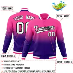 Purple Pink Gradient Full-Snap Varsity Letterman Jacket 2