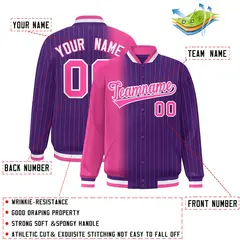 Purple Pink Gradient Pinstripe Varsity Full-Snap Letterman Baseball Jacket 2