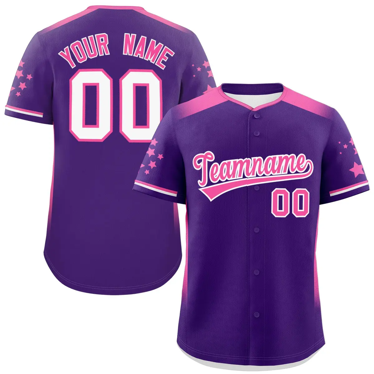 Purple Pink Gradient Side Star Pattern Baseball Jersey