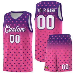 Purple Pink Gradient Star Pattern Basketball Jersey Sets 1