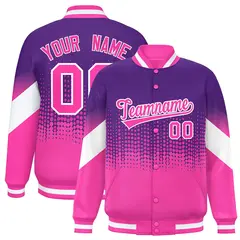 Purple Pink Gradient Varsity Full-Snap Polka Dot Letterman Baseball Jacket