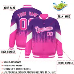 Purple Pink Gradient Varsity Full-Snap Polka Dot Letterman Baseball Jacket 2