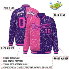 Purple Pink Graffiti Pattern Split Letterman Bomber Baseball Jacket 2