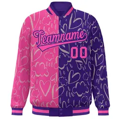 Purple Pink Graffiti Pattern Split Letterman Bomber Baseball Jacket 3