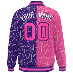 Purple Pink Graffiti Pattern Split Letterman Bomber Baseball Jacket 4