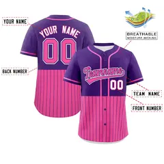 Purple Pink Half Stripe Authentic Baseball Jersey 2
