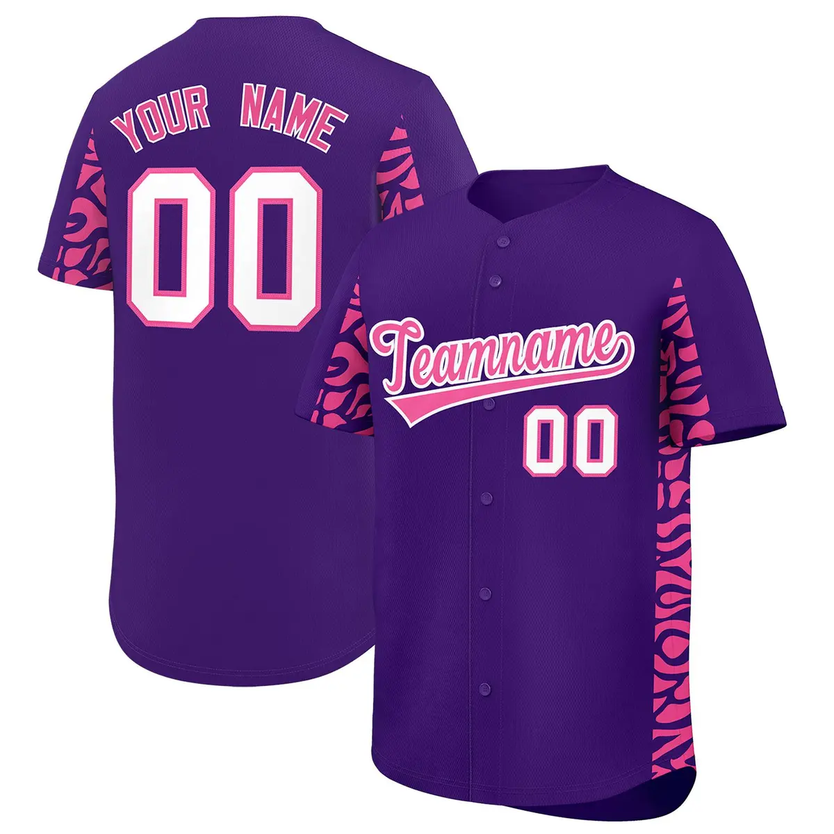 Purple Pink Leopard Graffiti Side Design Baseball Jersey