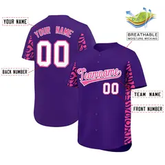 Purple Pink Leopard Graffiti Side Design Baseball Jersey 2