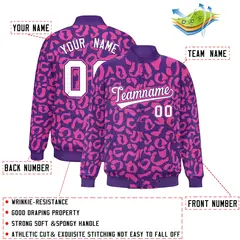 Purple Pink Leopard Graffiti Varsity Full-Snap Letterman Baseball Jacket 2
