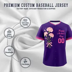 Purple Pink Mother's Day Baseball Jersey 3