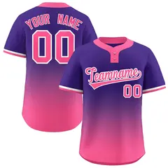 Purple Pink Pink-White Gradient Two-Button Softball Jersey 1