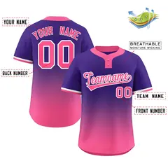 Purple Pink Pink-White Gradient Two-Button Softball Jersey 2