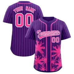 Purple Pink Pinstripe Coconut Tree Baseball Jersey 1