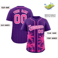 Purple Pink Pinstripe Coconut Tree Baseball Jersey 2