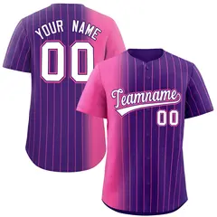 Purple Pink Pinstripe Gradient Baseball Jersey 1
