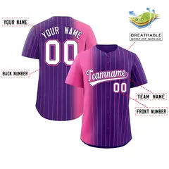 Purple Pink Pinstripe Gradient Baseball Jersey 2