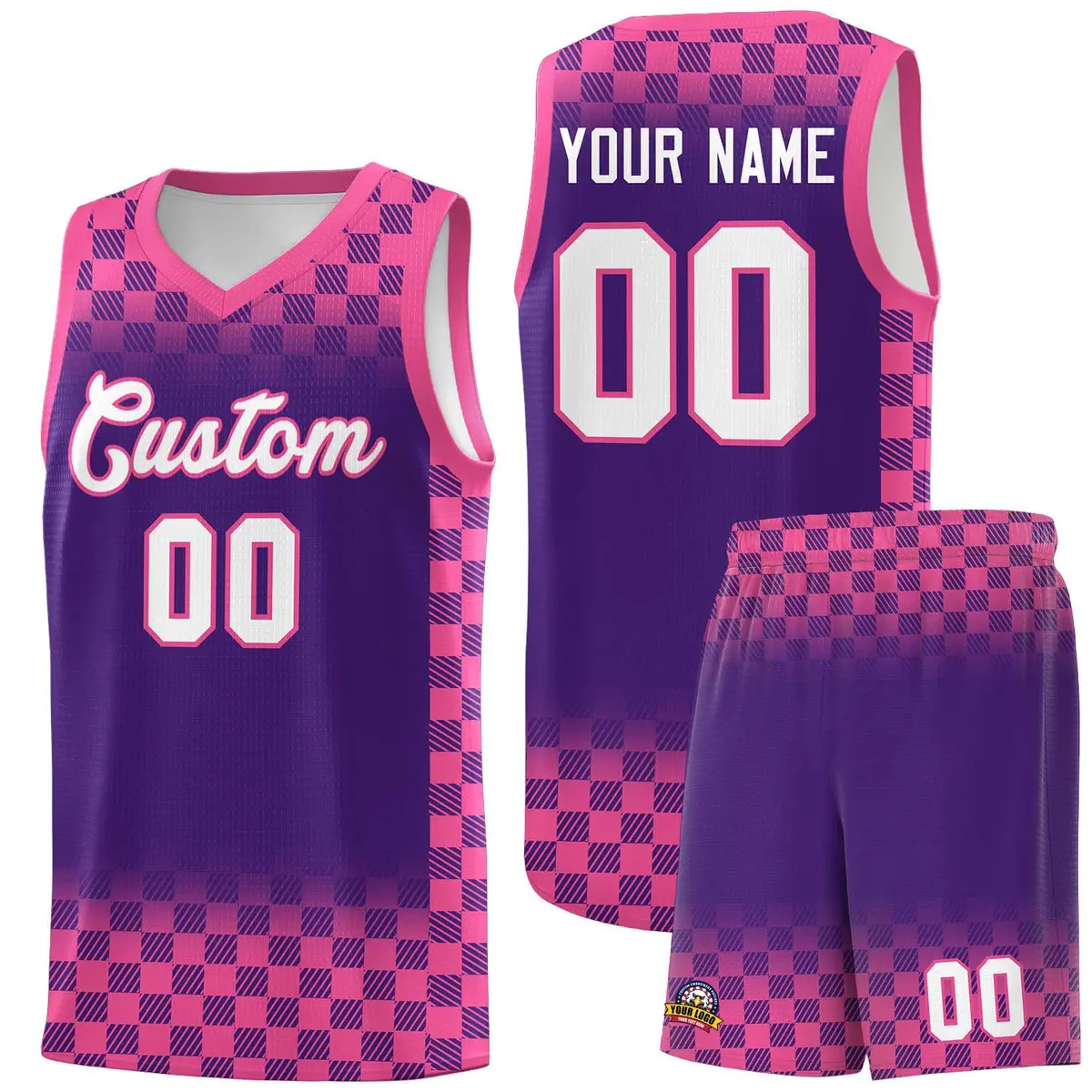 Purple Pink Plaid Basketball Jersey for Teams