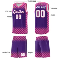 Purple Pink Plaid Basketball Jersey for Teams 5