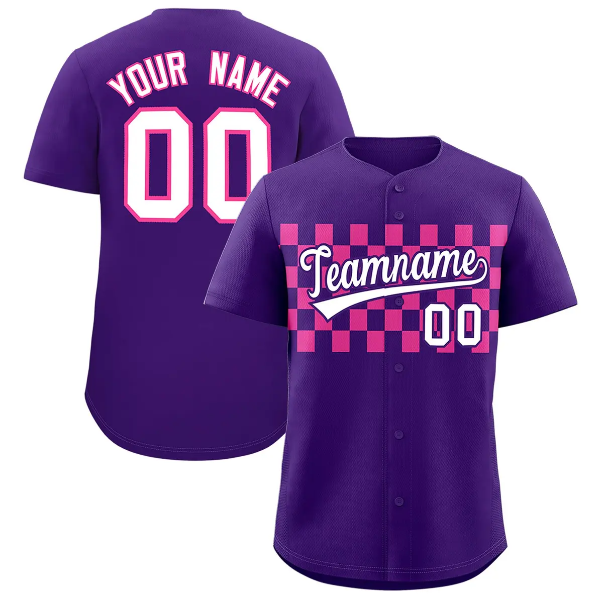 Purple Pink Plaid Fashion Authentic Baseball Jersey