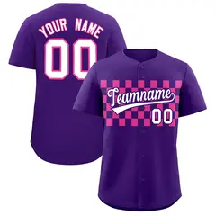 Purple Pink Plaid Fashion Authentic Baseball Jersey 1