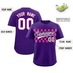 Purple Pink Plaid Fashion Authentic Baseball Jersey 2