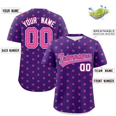 Purple Pink Polka Dot Graffiti Authentic Baseball Jersey 2