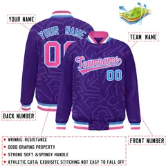 Purple Pink-Powder Blue Stripe Graffiti Pattern Varsity Full-Snap Jacket 2