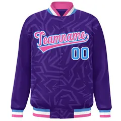 Purple Pink-Powder Blue Stripe Graffiti Pattern Varsity Full-Snap Jacket 3