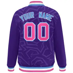 Purple Pink-Powder Blue Stripe Graffiti Pattern Varsity Full-Snap Jacket 4