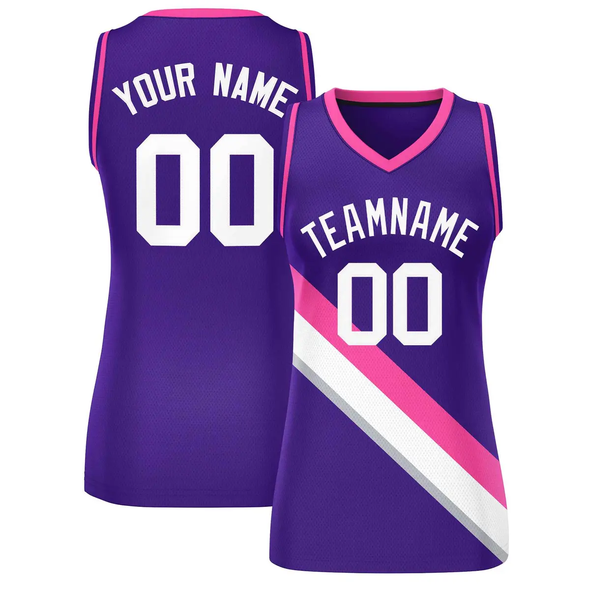 Women's Purple Pink-Purple Thick Slash Mesh Basketball Jersey