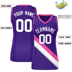 Women's Purple Pink-Purple Thick Slash Mesh Basketball Jersey 2