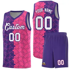 Purple Pink Puzzle Pattern Splid Basketball Kits 1