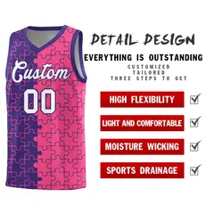 Purple Pink Puzzle Pattern Splid Basketball Kits 2