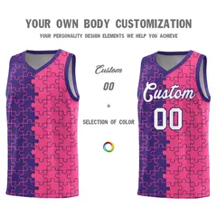 Purple Pink Puzzle Pattern Splid Basketball Kits 3