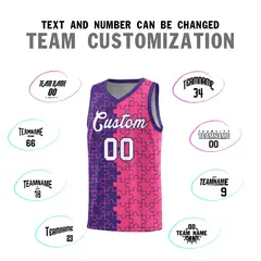 Purple Pink Puzzle Pattern Splid Basketball Kits 4
