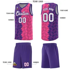 Purple Pink Puzzle Pattern Splid Basketball Kits 5