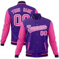 Purple Pink Raglan Full-Snap Varsity Letterman Baseball Jacket