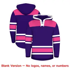 Purple Pink Raglan Lace-Up Neck Hockey Hoodie Jersey 7