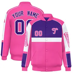 Purple Pink Raglan Sleeves Varsity Letterman Jacket