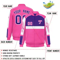 Purple Pink Raglan Sleeves Varsity Letterman Jacket 2