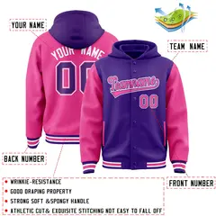 Purple Pink Raglan Varsity Full-Snap Letterman Two Tone Jacket Hoodie 4