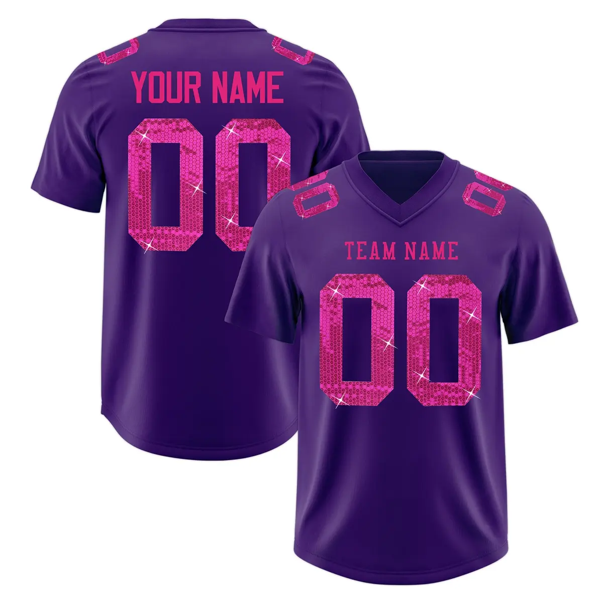 Purple Pink Sequin Lettering Football Jersey