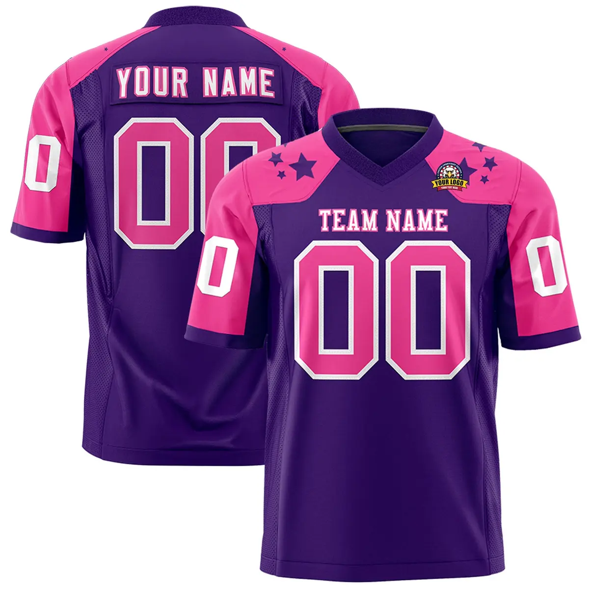 Purple Pink Shoulder Star Pattern Flag Football Jersey