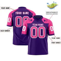 Purple Pink Shoulder Star Pattern Flag Football Jersey 2