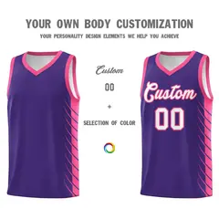 Purple Pink Side Symmetrical Line Pattern Basketball Jersey 3