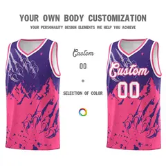 Purple Pink Snow Mountain Beast Pattern Basketball Jersey 3