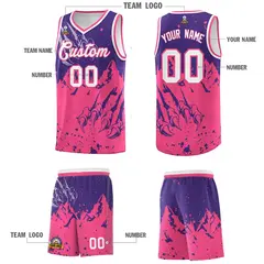 Purple Pink Snow Mountain Beast Pattern Basketball Jersey 5