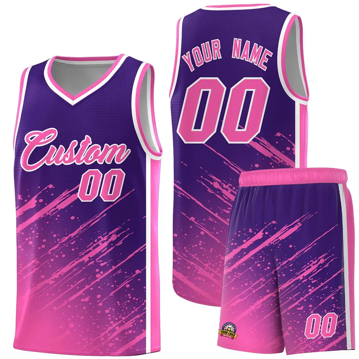 Purple Pink Splash Basketball Uniforms for Practice