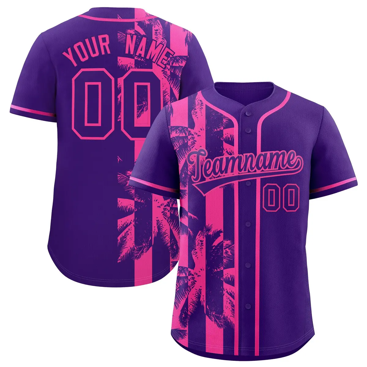 Purple Pink Split Coconut Tree Design Baseball Jersey