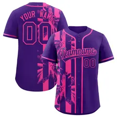 Purple Pink Split Coconut Tree Design Baseball Jersey 1